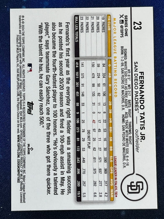 Fernando Tatis Jr. 2024 Topps Baseball #23 San Diego Padres