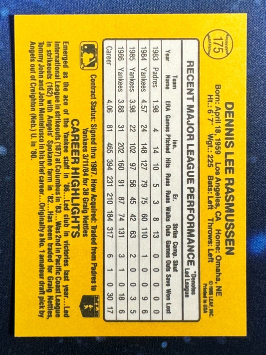 1987 Donruss #175 Dennis Rasmussen New York Mets