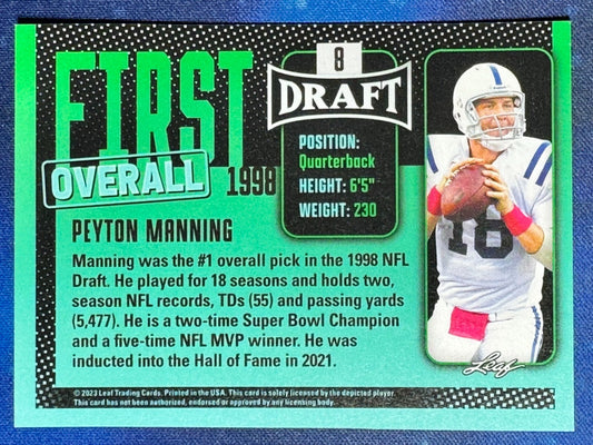 2023 Leaf Draft Green #8 Peyton Manning Indianapolis Colts