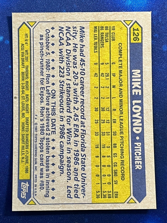 1987 Topps #126 Mike Loynd Texas Rangers