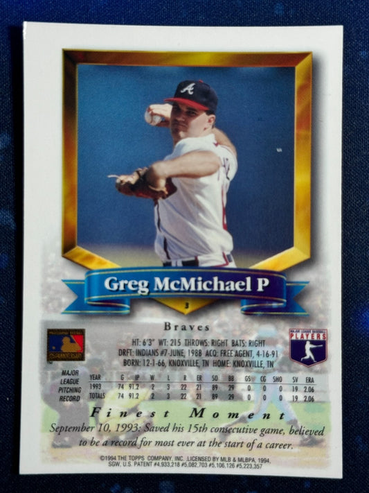 1994 Topps Finest #3 Greg McMichael Atlanta Braves
