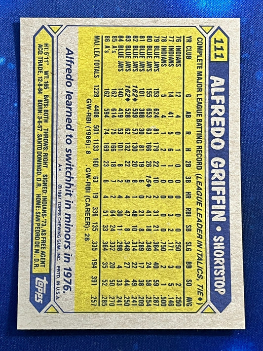 1987 Topps #111 Alfredo Griffin Oakland Athletics