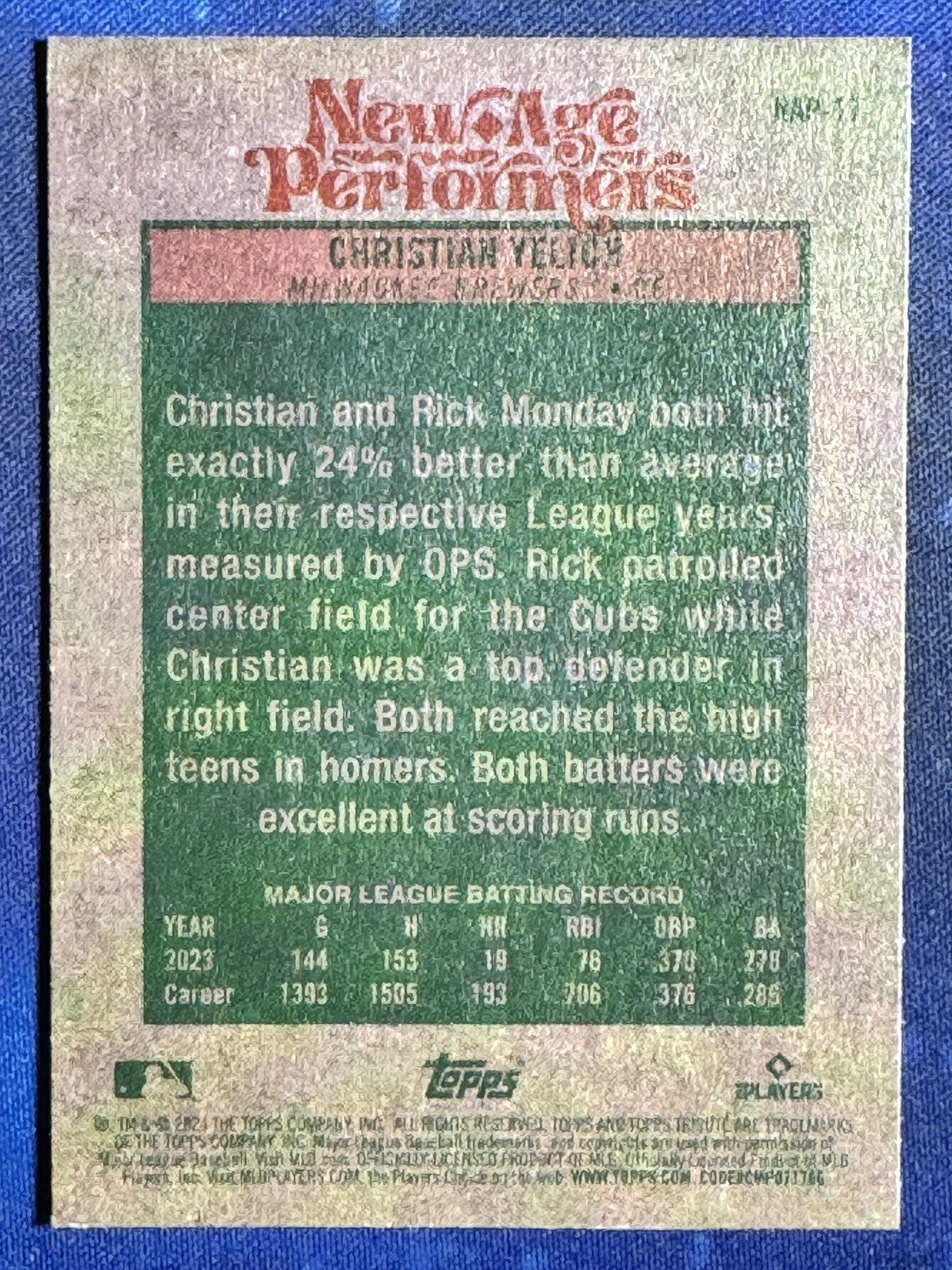 Christian Yelich 2024 Topps Heritage Baseball New Age Performers #NAP-11 