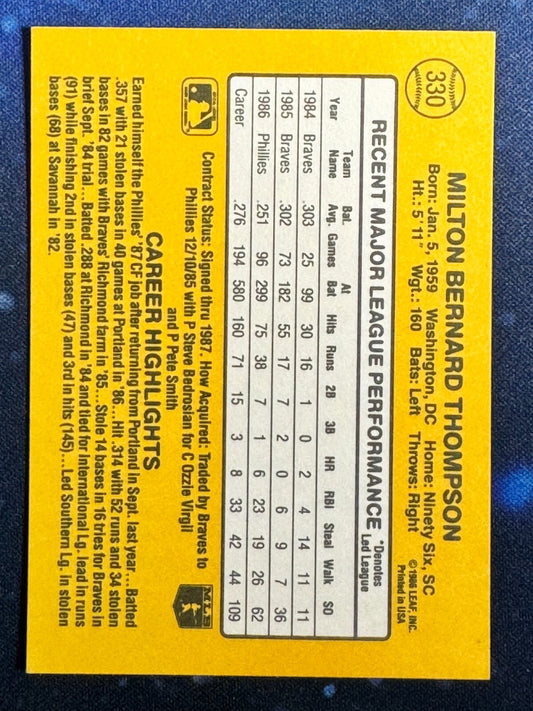 1987 Donruss #330 Milt Thompson Philadelphia Phillies