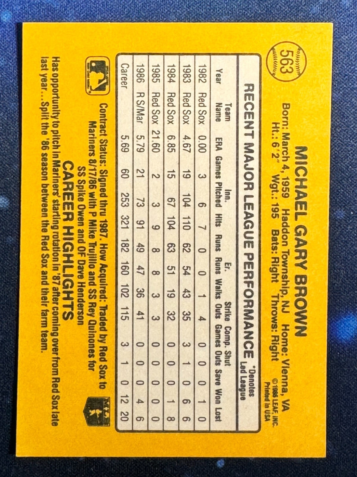 1987 Donruss #563 Mike Brown Seattle Mariners