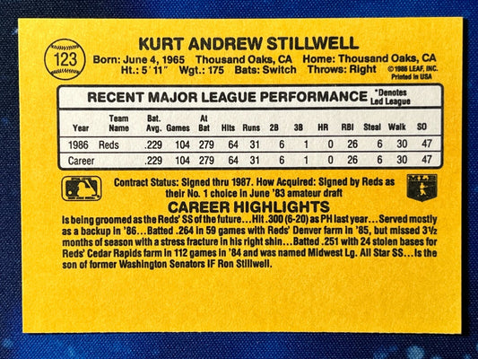 1987 Donruss #123 Kurt Stillwell Cincinnati Reds