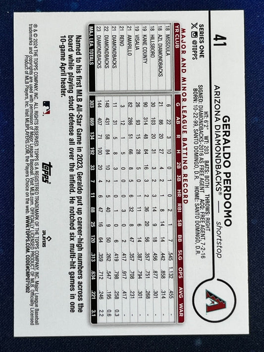 Geraldo Perdomo 2024 Topps Baseball #41 Arizona Diamondbacks