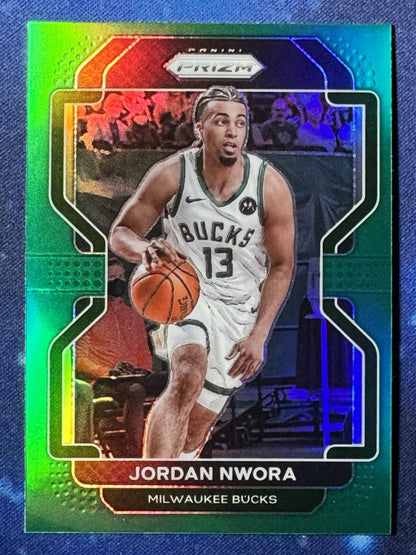 Jordan Nwora 2021-22 Panini Prizm Green Prizm #80 Milwaukee Bucks