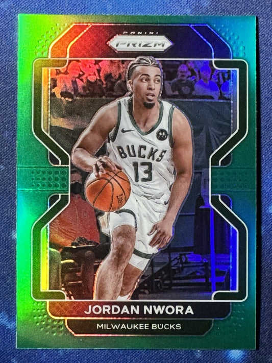 Jordan Nwora 2021-22 Panini Prizm Green Prizm #80 Milwaukee Bucks