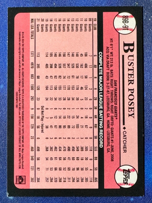 Buster Posey 2024 Topps Baseball #89B-91 ‘89 Topps San Francisco Giants
