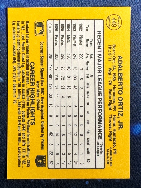 1987 Donruss #449 Junior Ortiz Pittsburgh Pirates