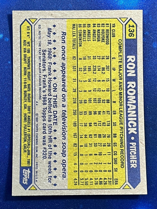 1987 Topps #136 Ron Romanick California Angels