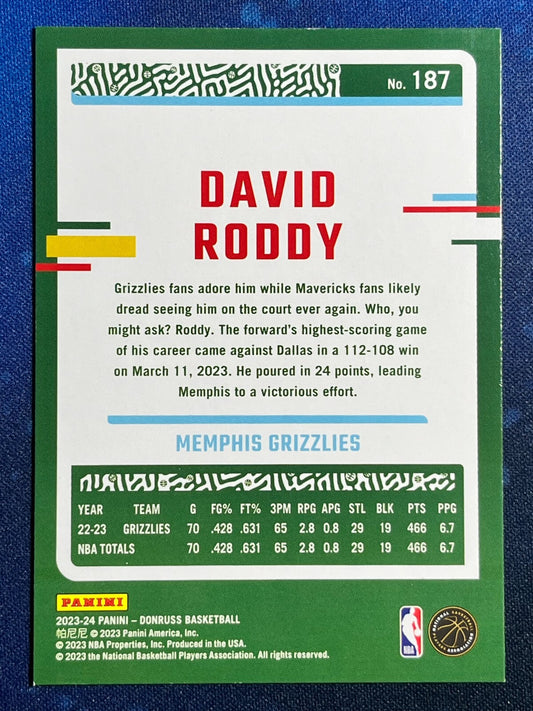 2023-24 Donruss Basketball #187 David Roddy Memphis Grizzlies