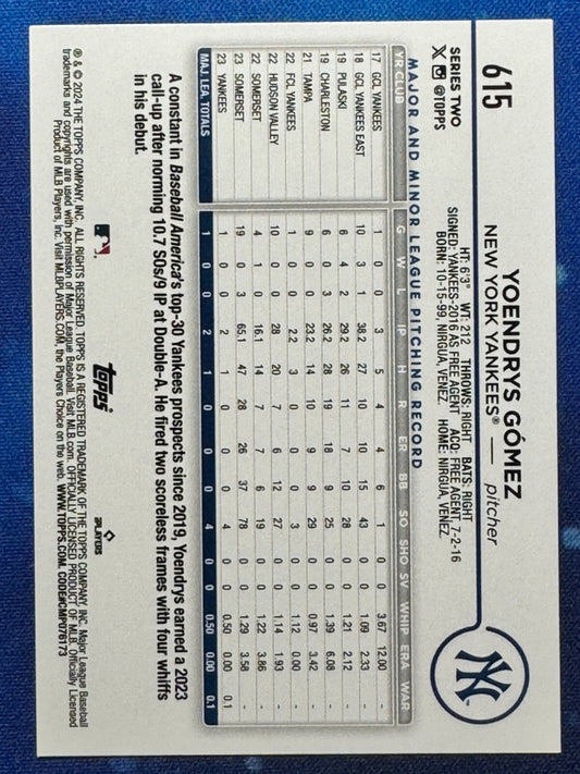 Yoendrys Gomez 2024 Topps Series 2 #615 Rookie (RC) New York Yankees