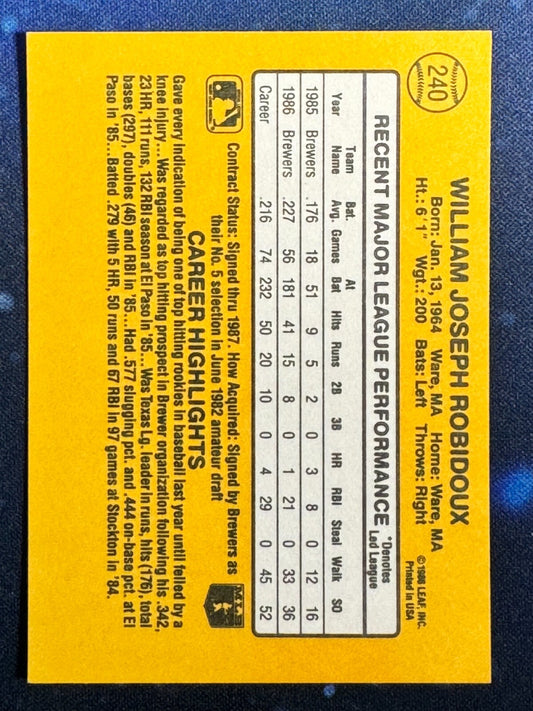 1987 Donruss #240 Billy Jo Robidoux Milwaukee Brewers