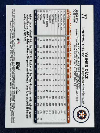 Yainer Diaz 2024 Topps Baseball All Star Rookie #77 Houston Astros
