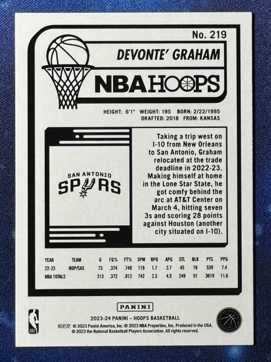 Devonte' Graham 2023-24 Panini NBA Hoops #219 San Antonio Spurs