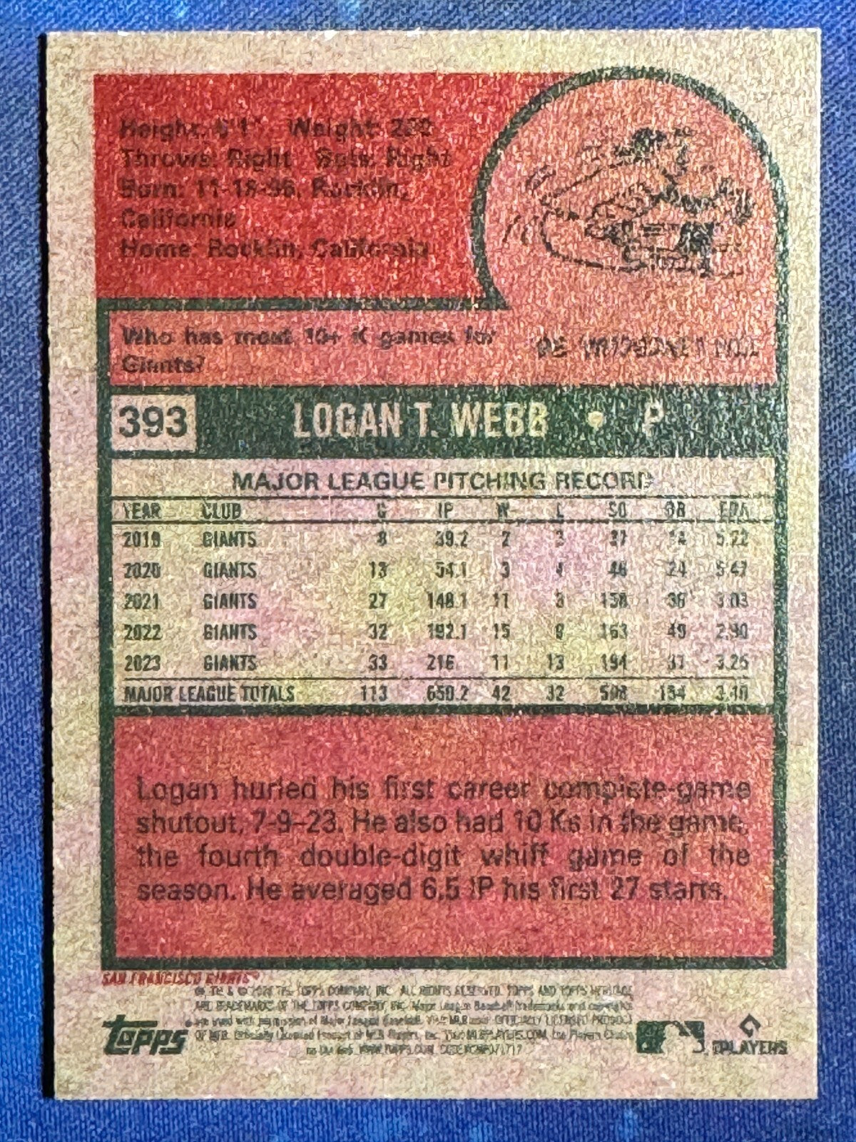 Logan Webb 2024 Topps Heritage Baseball #393 San Francisco Giants