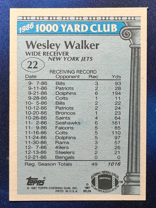 Wesley Walker 1987 Topps 1000 Yard Club #22 New York Jets