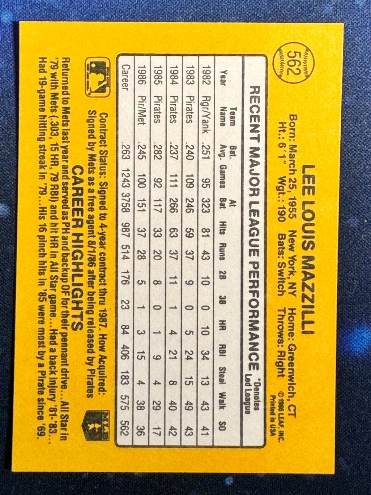 1987 Donruss #562 Lee Mazzilli New York Mets
