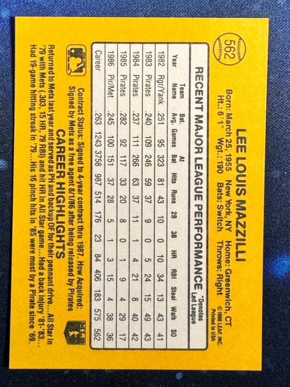 1987 Donruss #562 Lee Mazzilli New York Mets