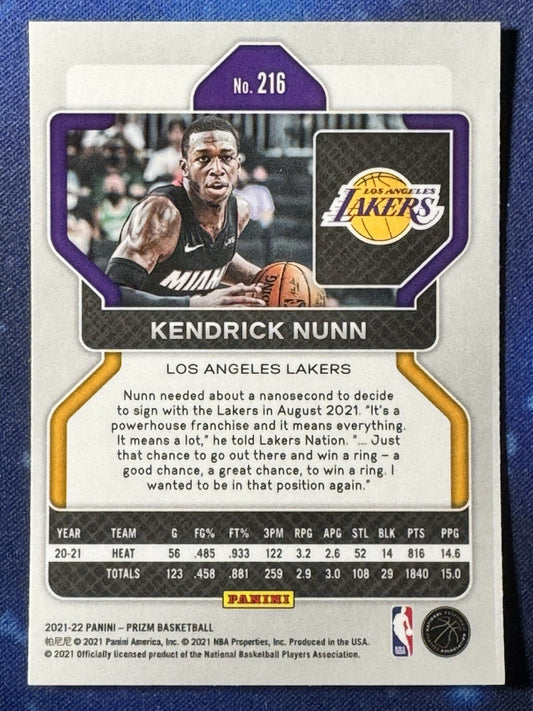 Kendrick Nunn 2021-22 Panini Prizm #216 Los Angeles Lakers