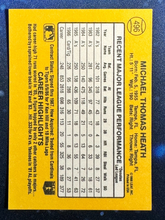 1987 Donruss #496 Mike Heath Detroit Tigers