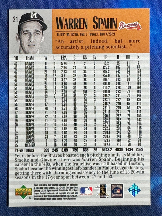 Warren Spahn 1999 Upper Deck Century Legends #21 Atlanta Braves