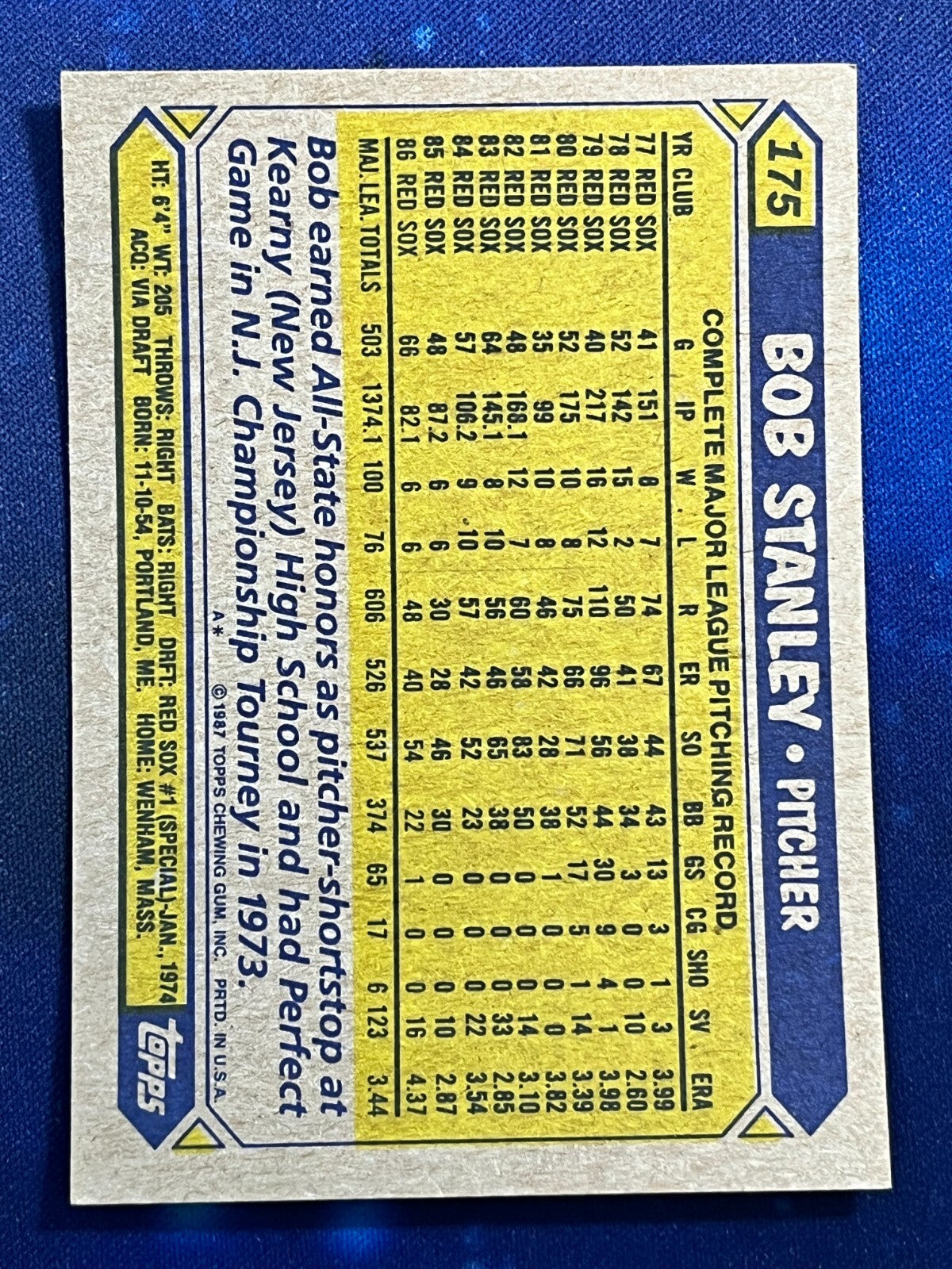 1987 Topps #175 Bob Stanley Boston Red Sox