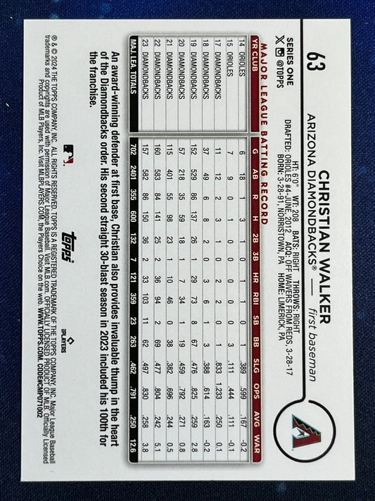 Christian Walker 2024 Topps Baseball #63 Arizona Diamondbacks