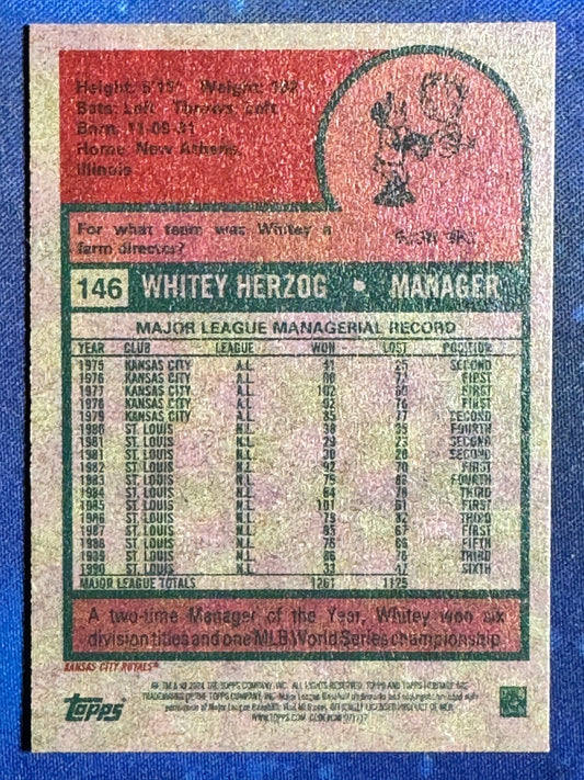 Whitey Herzog 2024 Topps Heritage Baseball #146 Kansas City Royals