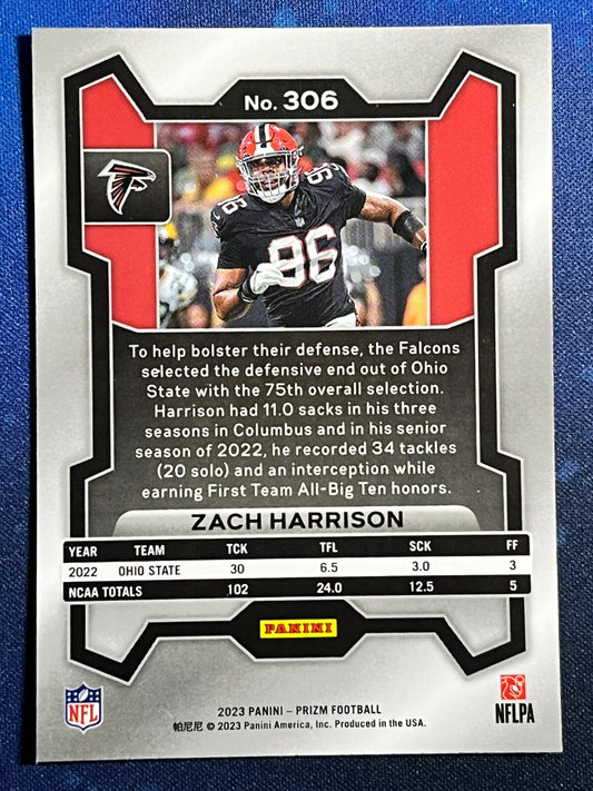 Zach Harrison 2023 Panini Prizm Rookie (RC) #306 Atlanta Falcons