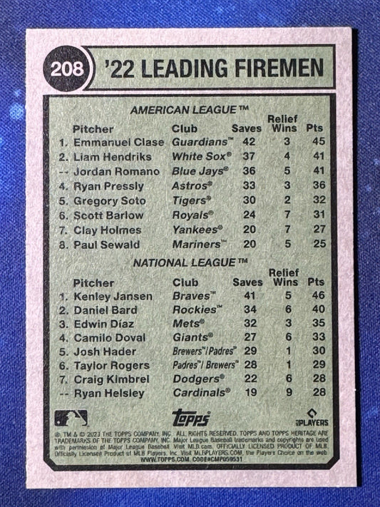Emmanuel Clase Kenley Jansen 2023 Topps Heritage #208 2022 Leading Firemen
