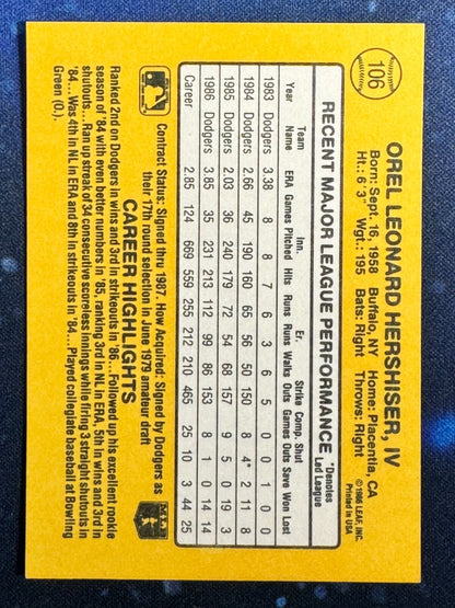 1987 Donruss #106 Orel Hershiser Los Angeles Dodgers