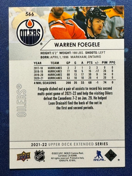 Warren Foegele 2021-22 Upper Deck Extended Series #566 Edmonton Oilers