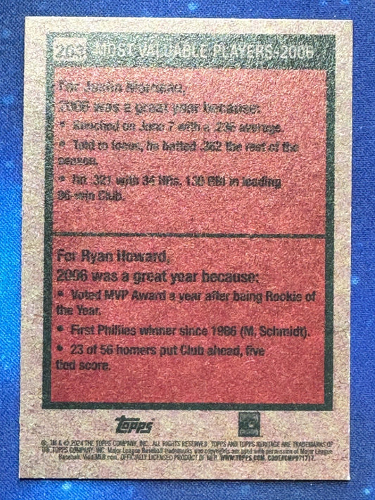 2024 Topps Heritage 2006 MVP #203 Ryan Howard/Justin Morn