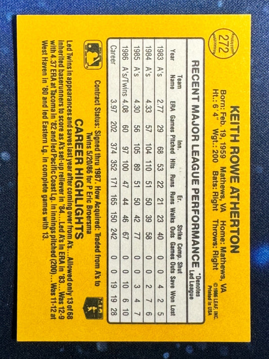 1987 Donruss #272 Keith Atherton Minnesota Twins