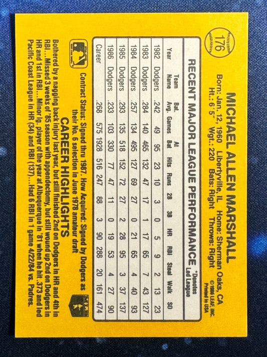 1987 Donruss #176 Mike Marshall Los Angeles Dodgers