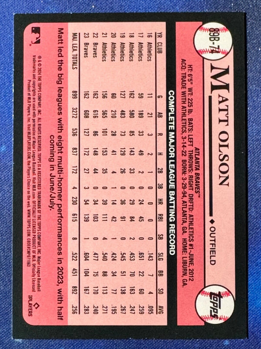 Matt Olson 2024 Topps Baseball #89B-74 ‘89 Topps Atlanta Braves