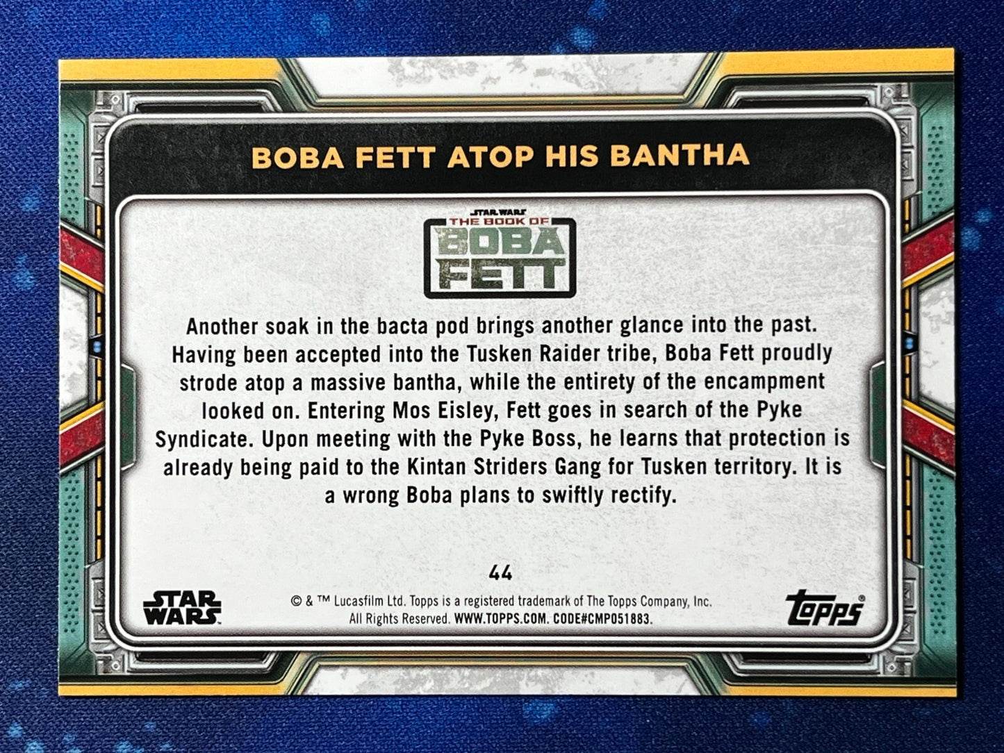 2022 Star Wars: Book of Boba Fett Base Purple #44 Boba Fett Atop his Bantha