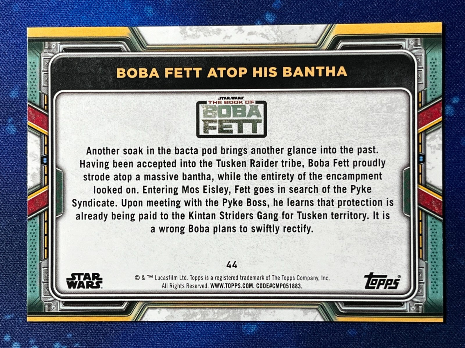 2022 Star Wars: Book of Boba Fett Base Purple #44 Boba Fett Atop his Bantha