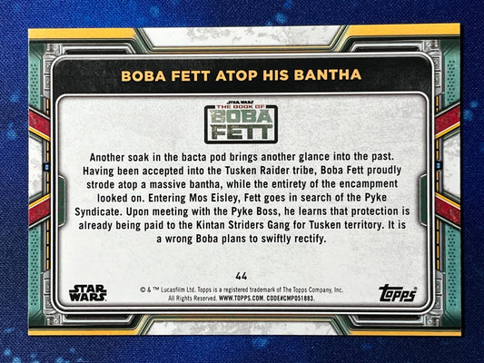 2022 Star Wars: Book of Boba Fett Base Purple #44 Boba Fett Atop his Bantha