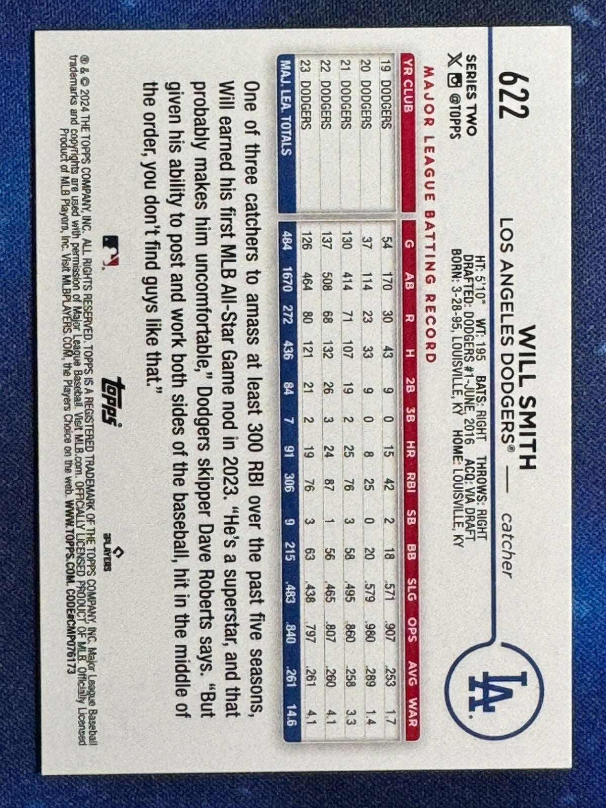 Will Smith 2024 Topps Series 2 #622 Los Angeles Dodgers