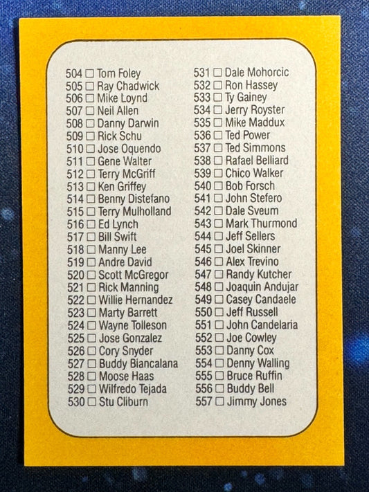 1987 Donruss #500 Checklist 452-567