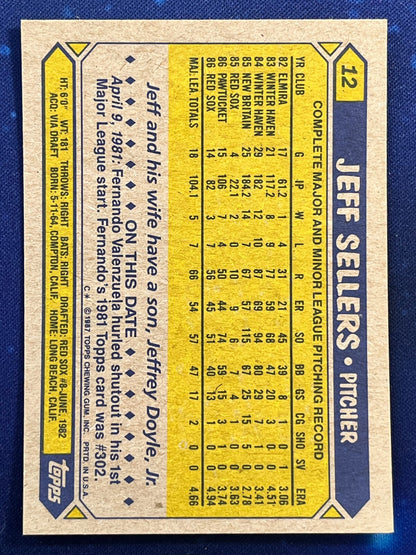 1987 Topps #12 Jeff Sellers Boston Red Sox