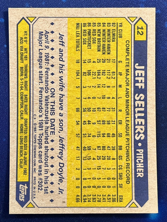 1987 Topps #12 Jeff Sellers Boston Red Sox