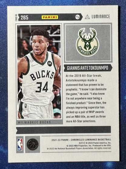 Giannis Antetokounmpo 2021-22 Panini Chronicles Luminance #265 Milwaukee Bucks