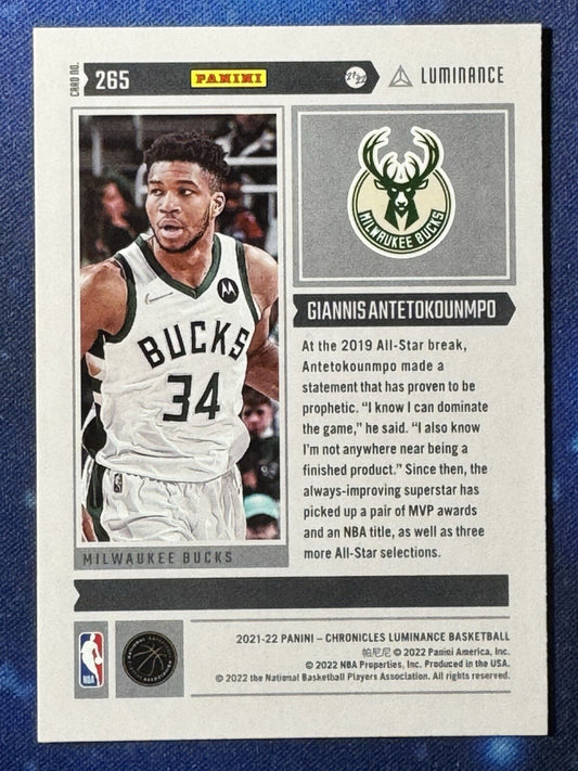 Giannis Antetokounmpo 2021-22 Panini Chronicles Luminance #265 Milwaukee Bucks