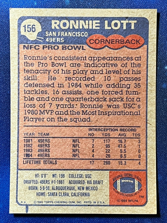 1985 Topps Football #156 Ronnie Lott San Francisco 49ers