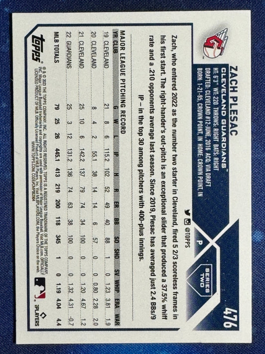 Zach Plesac 2023 Topps Series 2 #476 Cleveland Guardians